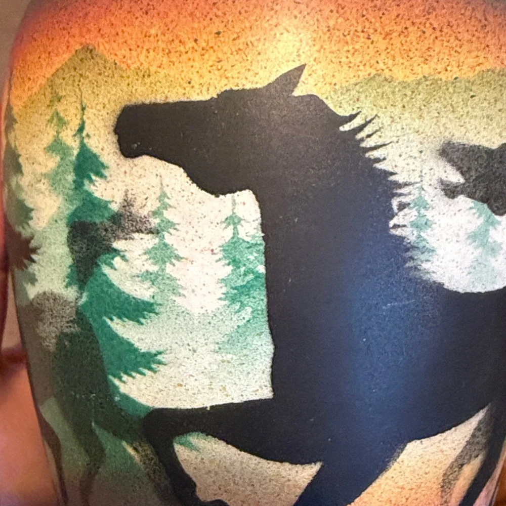 Benally Dine Signed Cedar Mesa Native American Made Pottery Wild Horses Vase